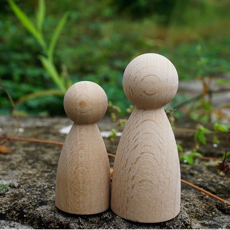 Wooden Peg Doll Plaint Round Blank Peg Dolls People for Toys or DIY Wood Cake Toppers Montessori Pretend Play Plain Pegs