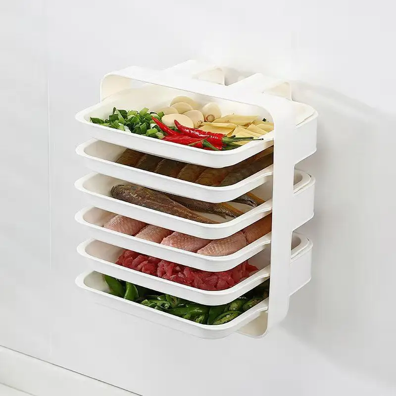 Kitchen Multi-Layers Hot Pot Side Dish Storage Rack Wall-Mounted