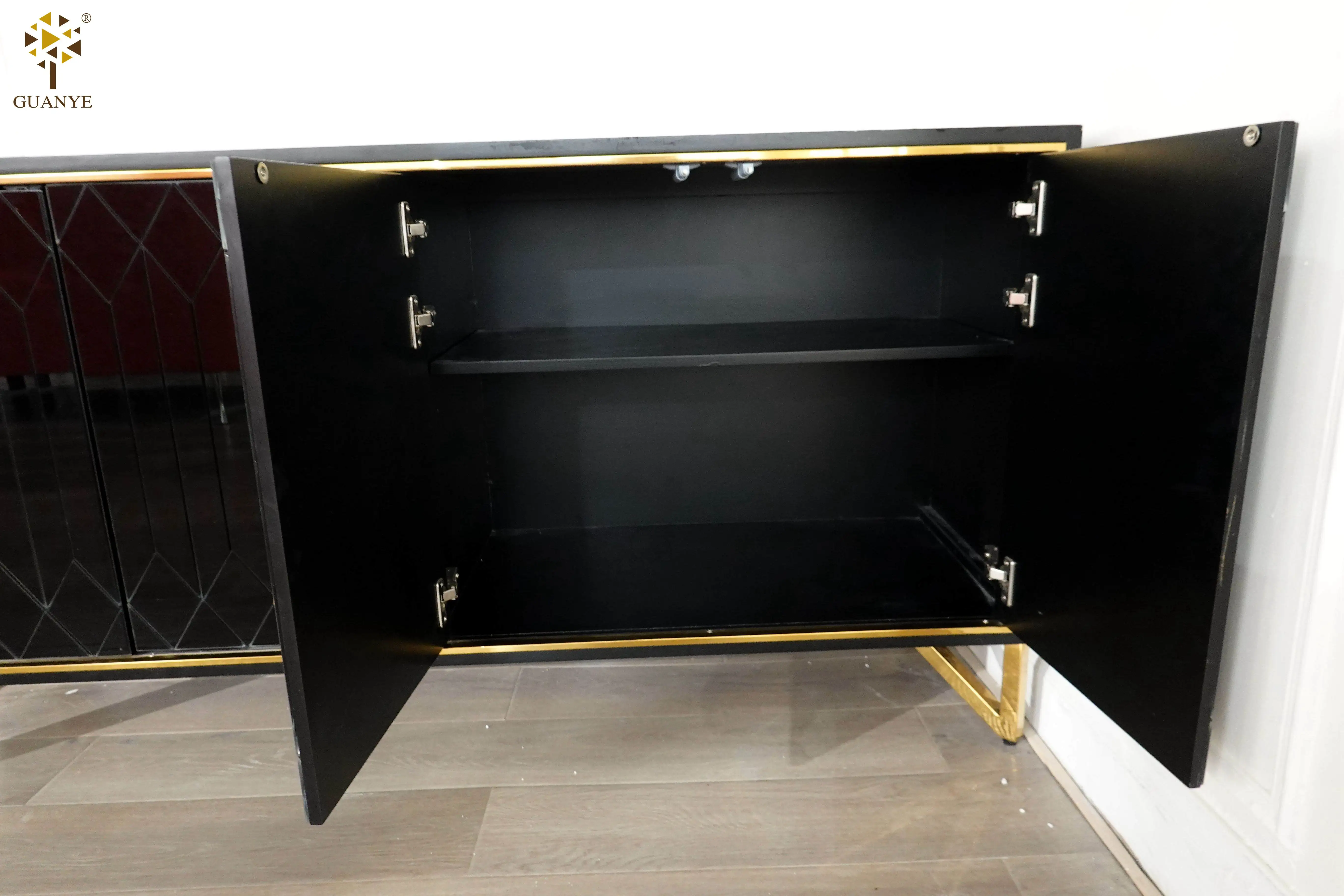 Guanye Hotsale Modern Sideboard Concise Style Wooden Furniture Black Mirror Sideboard Buffet Cabinet
