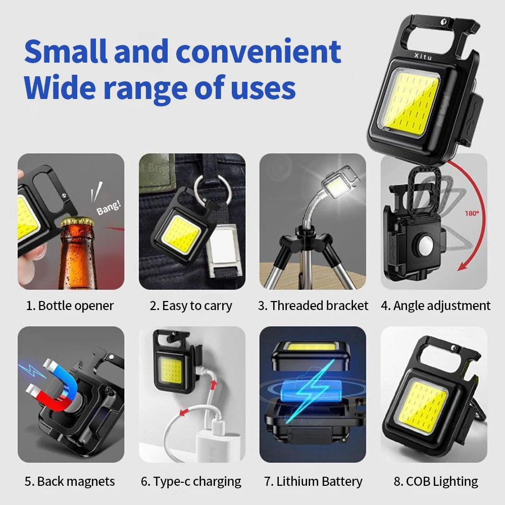 Multifunctional Charging Emergency Keychain Portable Work High-Brightness COB Inspection Outdoor Camping Light