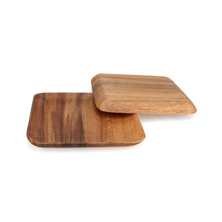 Factory custom set of 2 square acacia wood dinner plates catering platters