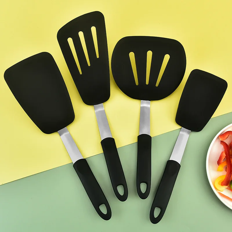 5pcs Enlarge Silicone kitchen utensils set with TPR Handles Kitchen tools Fish Turner Slotted Fry Turner in Big Size
