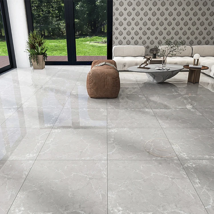 Interior 800x800 House Living Room Lobby Light Grey Tiles Polished Marble Glazed Porcelain Floor Tile with Glossy Glazed Surface