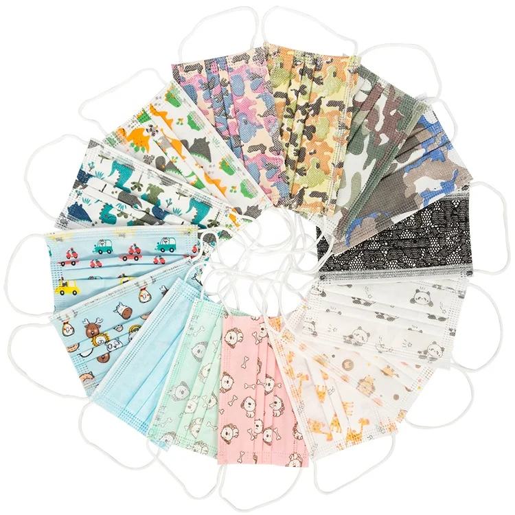 
QIBU Children Protective 3ply Disposable Facemask Non-woven Face Masks with Cartoon Printed 