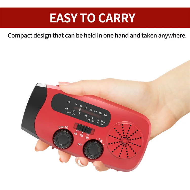 Red Emerncy Power Warning Solar Crank Bank Radio AM/FM Handheld Flashlight