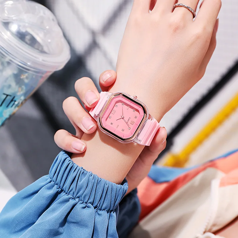 Fashion design Candy Color Jelly Student Silicone Band Girl Square Quartz Watches Trendy Sports Digital Dial Wrist Watches