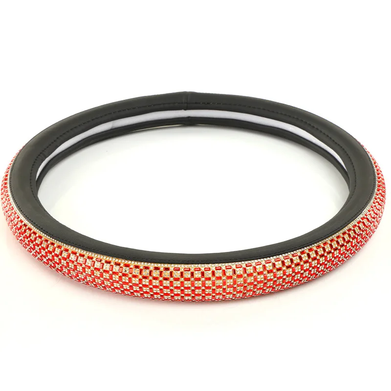 luxury glitter shining universal fit 15 inch leather diamond steering wheel cover diamond with rhinestones for car
