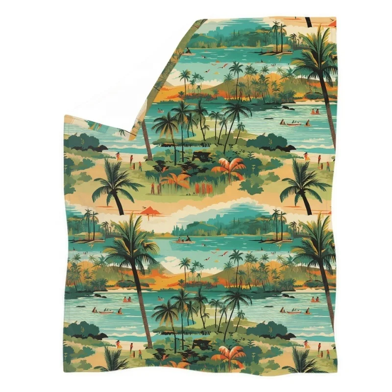 Custom Boho Sea Beach Printing Warm Throw Blankets Home Kids Adult Flannel Plush Blanket