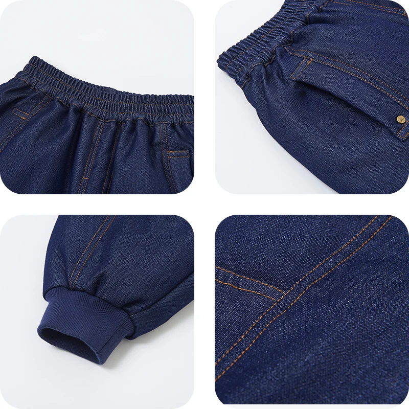 Boys down jeans trousers pants winter warm clothes denim pants white duck down filling kids down puffer winter clothes