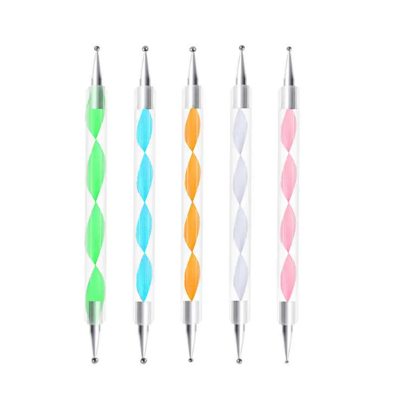 Nail Art Dotting Tool 5pcs/sets Nail Point Drill Pen Crystal Rod Two Head Screw Nail Art Brush Pen