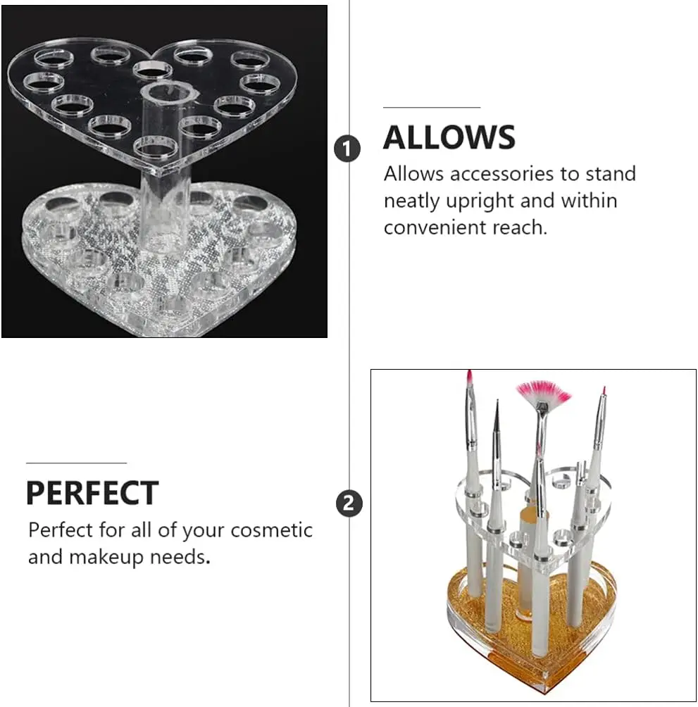 Makeup Eyebrow Pencil Manicure Brush Heart Acrylic Storage Holder 12 Holes Nail Tool Pen Holder