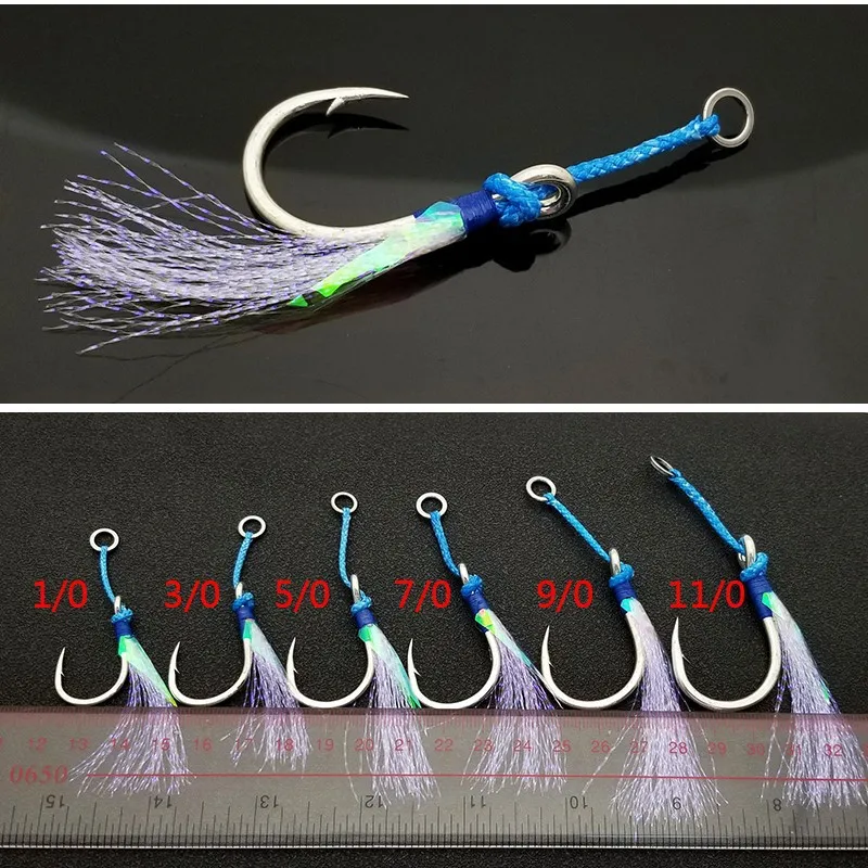 Mustad J-ASSIST5 Fast Jigging Purple Haired Ring Seamless Deep Sea Fish Hook Slow Swing Jigging Hook Pvc Box Shandong Dummy Tin