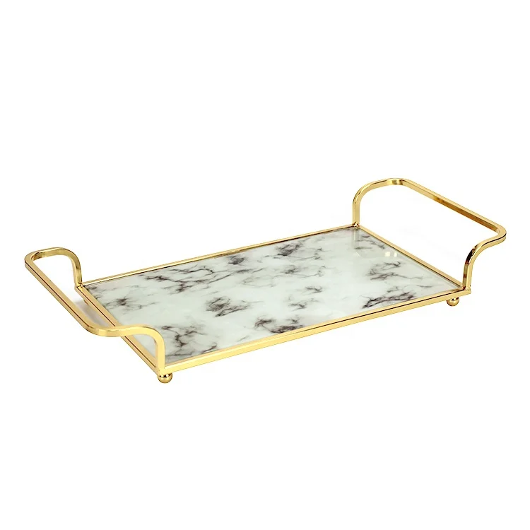 HELI Gold Mirror Tray Home Decor Marble Vanity Luxury Perfume Decorative Mirrored Tray