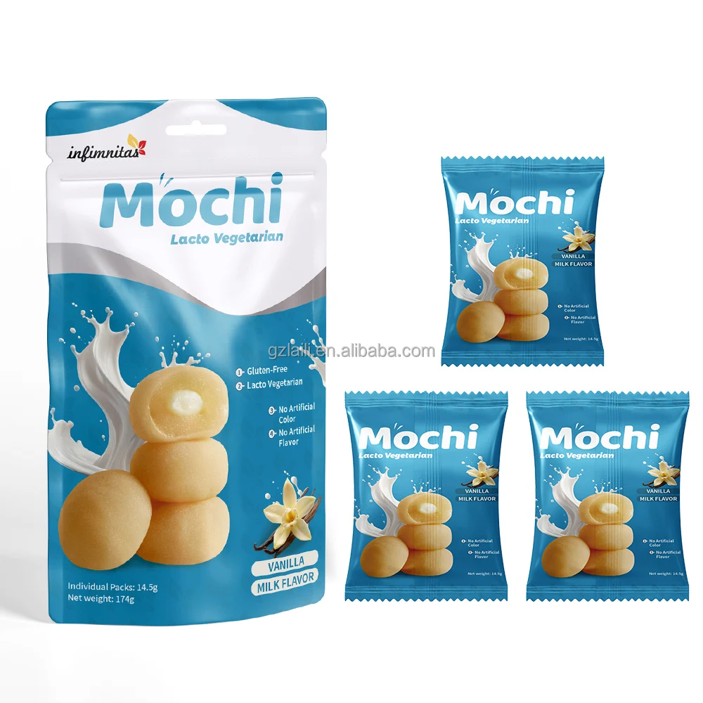 Factory Sandwich with Sweet Grain Snacks Desserts Japanese Mochi Vanilla milk flavor Rice Cakes Desserts