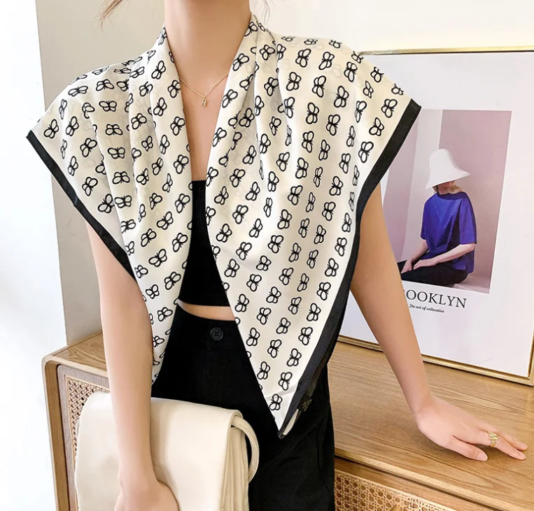 Шелковая шаль с принтом, платок, атласный хиджаб, квадратный шарф для женщин, ретро повязки для волос, шейный платок, женский головной платок, повязка на голову, бандана