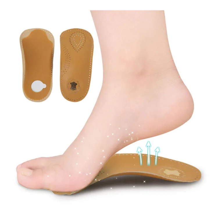 3/4 length genuine leather arch support orthopedic insoles for shoes