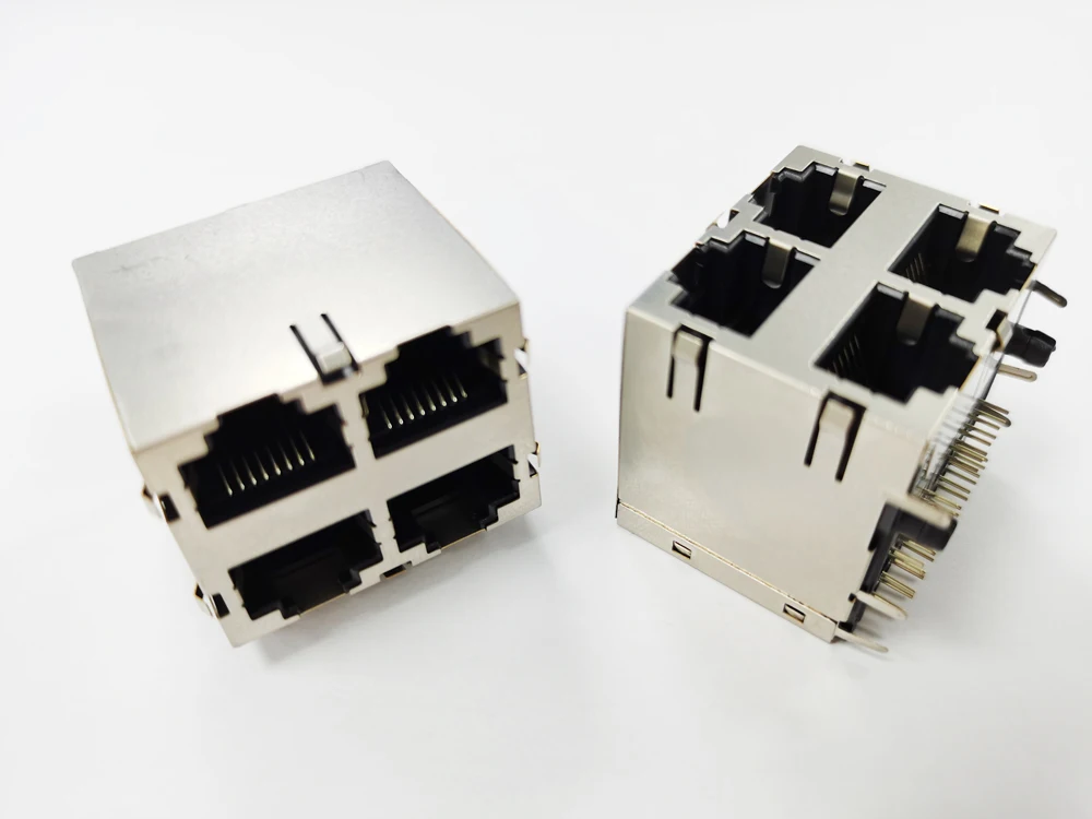 10/100 базовый-T 2x2 порта 8P8C сложенный модульный разъем RJ45 для телекоммуникационного