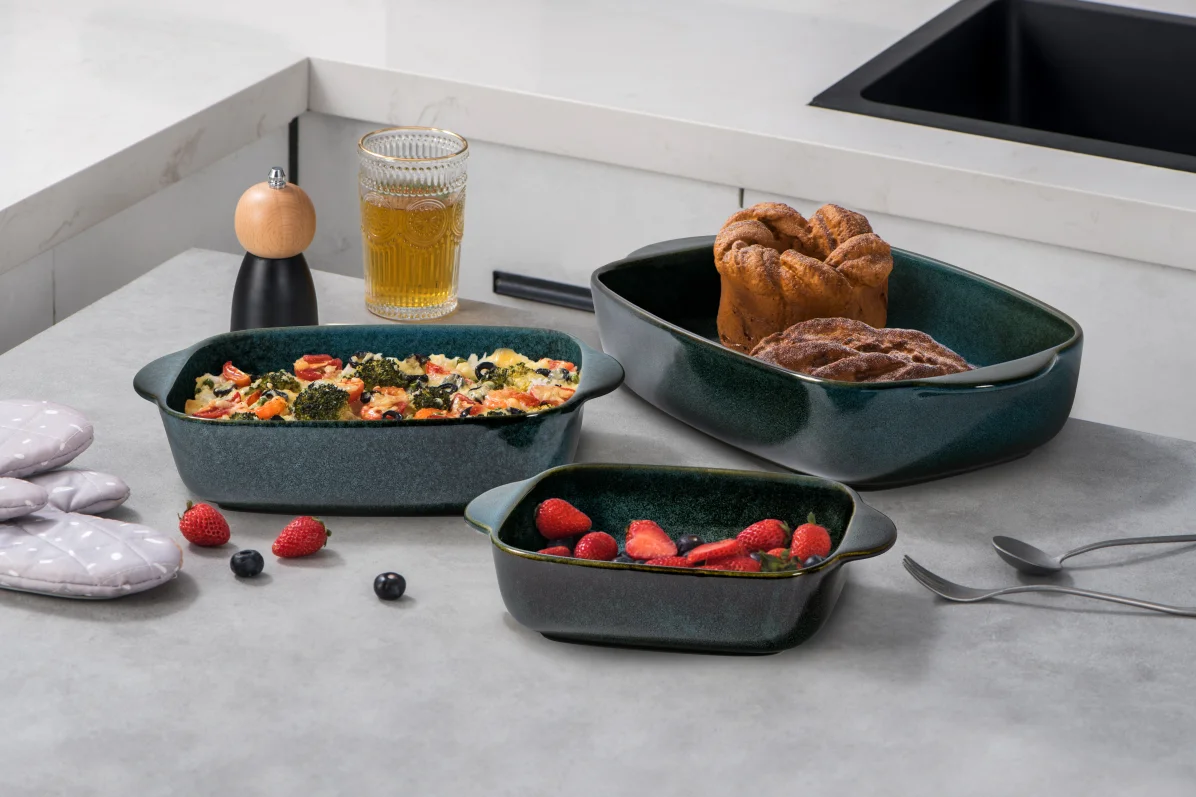 Favtory Made Baking Dish Set 3 PCS Casserole Dish Set Rectangular Lasagna Pans Bakeware Set for Dinner Kitchen