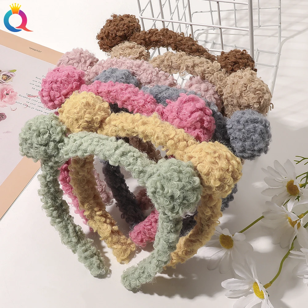 QIYUE New Fashion Plush Teddy Velvet Cute Bear Headband Winter Lamb Simple Hair Accessories Hair Band For Women