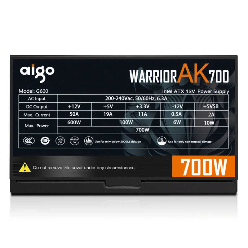 Блок питания Aigo AK700 для ПК игровой бесшумный блок 120 мм rgb вентилятор 24pin 12 В ATX BTC настольного