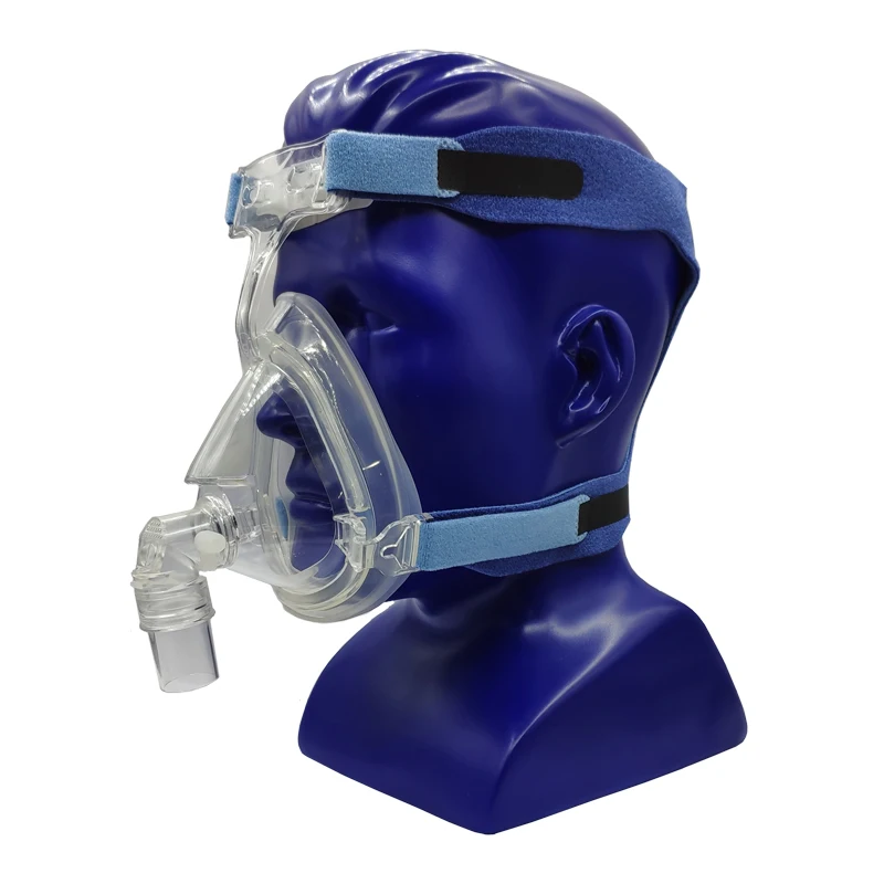 FA-05B  Silicone CPAP full face shield for BIPAP BMC Resmed Respironics COPD breathing machine with Blue cpap headgear  straps