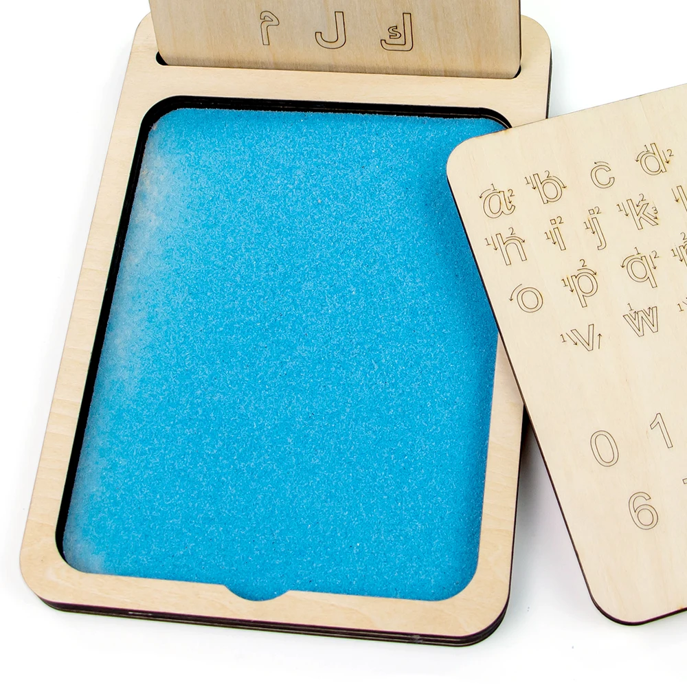 Educational Montessori Laser engraving Arabic Alphabet Letters word game toys wooden sand tracing tray for kids
