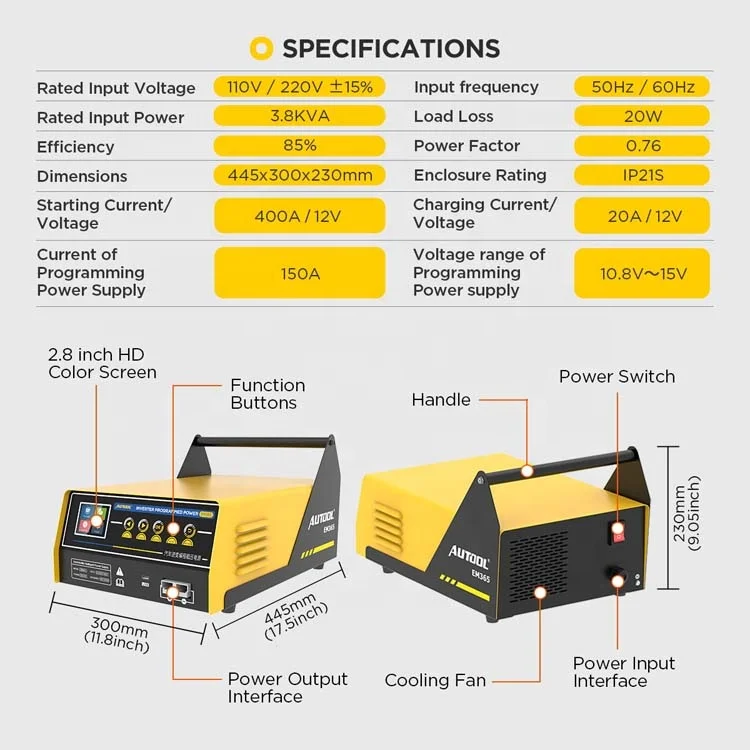 AUTOOL EM365 220 В IGBT Ecu инвертор 400A автомобильный программатор зарядное устройство стартер электронный источник питания для Bmw