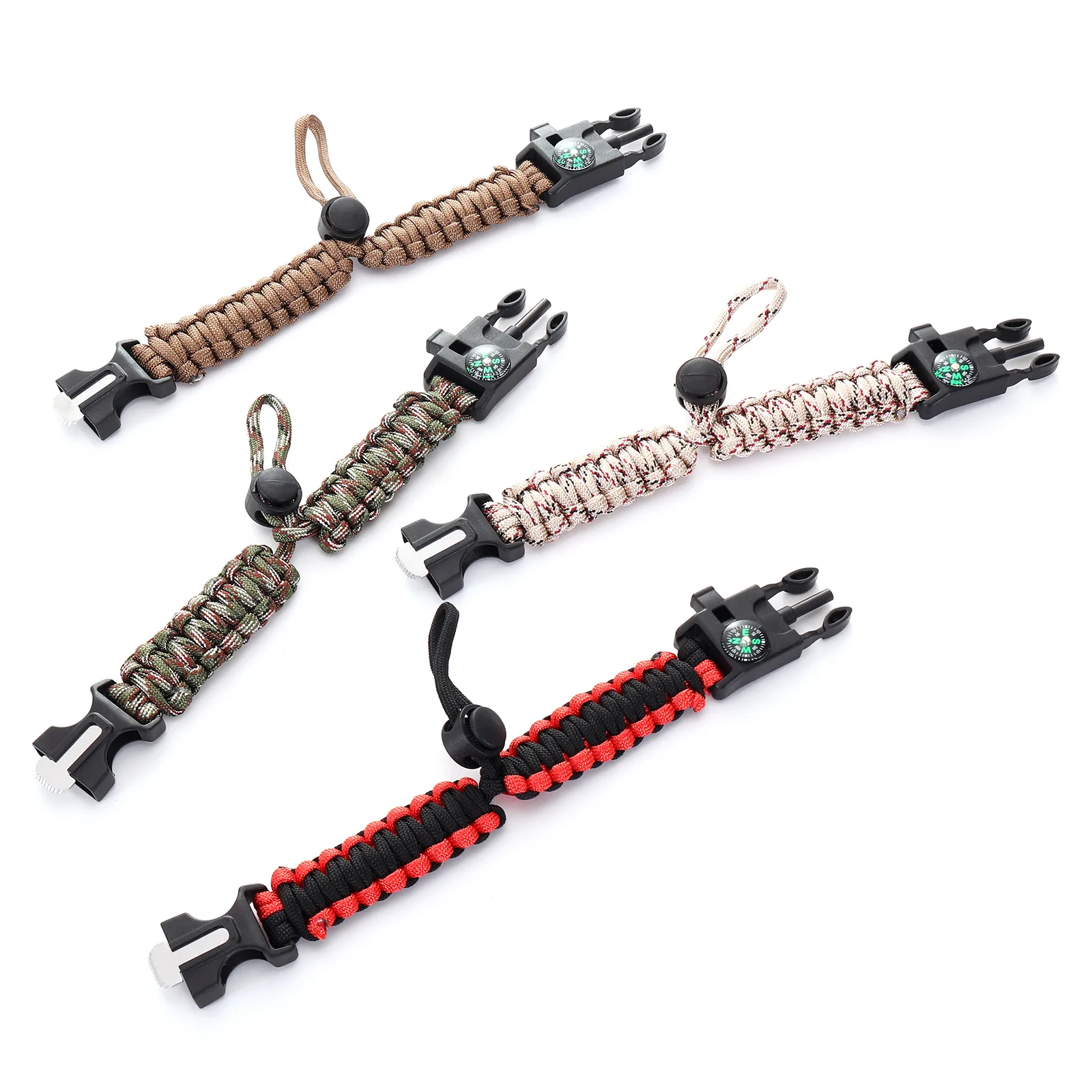 New design Outdoor Survival Multi-function with Compass fish hook bait and thermometer Survival Paracord Bracelet for fishing