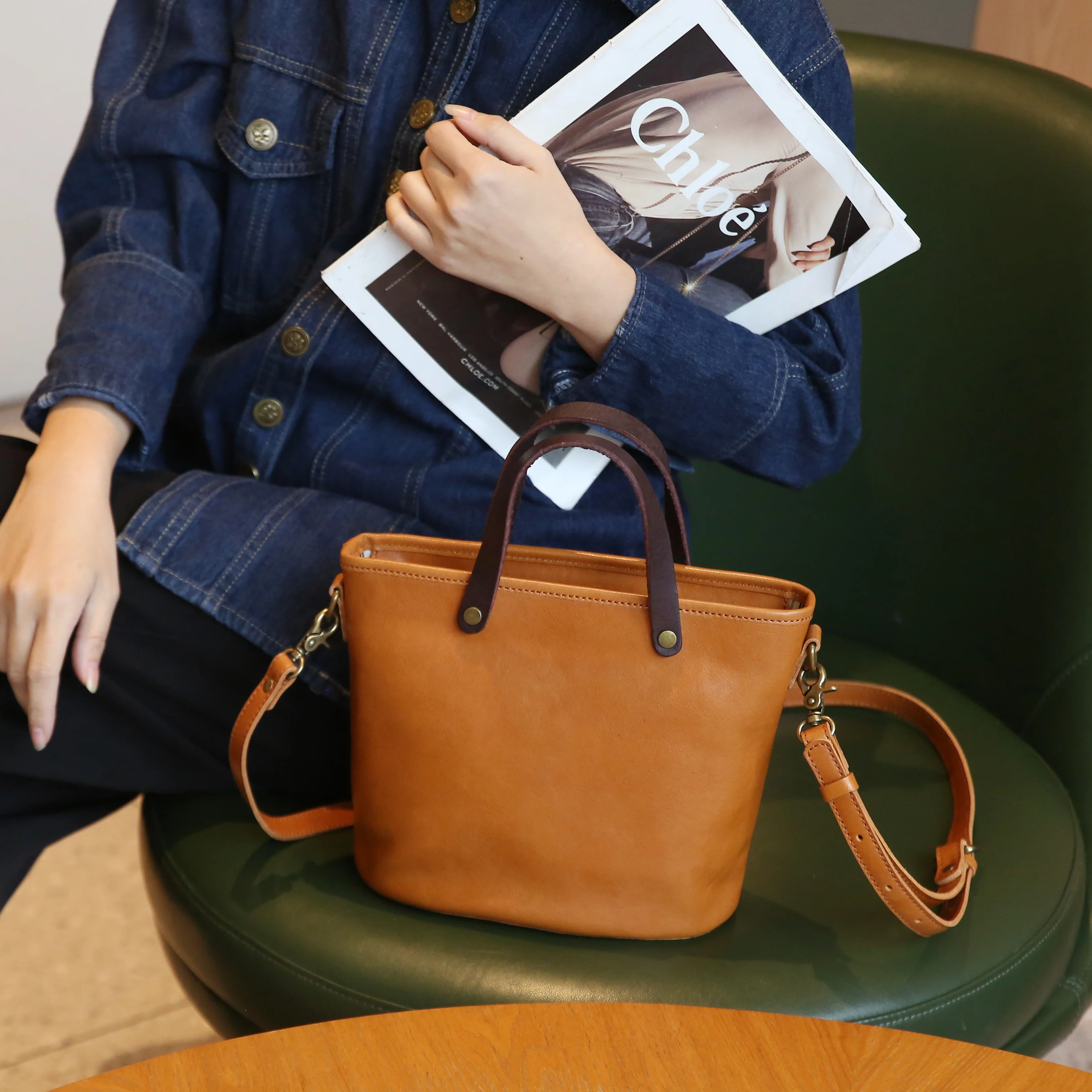 High Quality Soft Genuine Cow Leather Tote Bag Custom Wholesale Crossbody Shoulder Bag with Vintage Style for Summer