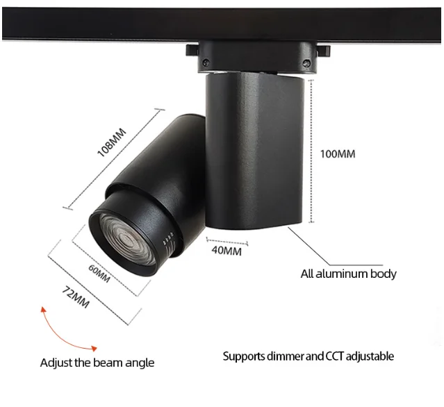Focus lamp 10w 20w 30w 10-60 degree zoomable adjustable COB led track spot light