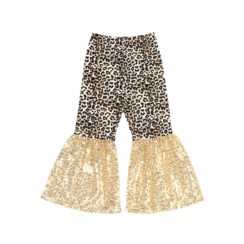 kid autumn flare brushed milk silk & sequins fabric factory outlet bell bottom pants support customized design and prints