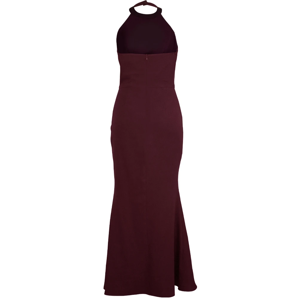 France Luxury Elegant Wine Red Pure Color Halter Neck Sleeveless Backless Slit Maxi Women Party Evening Sexy Dress