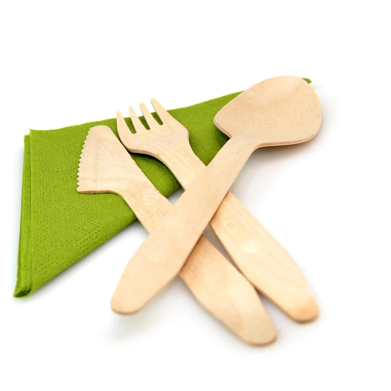 160mm Fork Spoon Knife Wooden Cutlery Biodegradable Eco Friendly Disposable Tableware