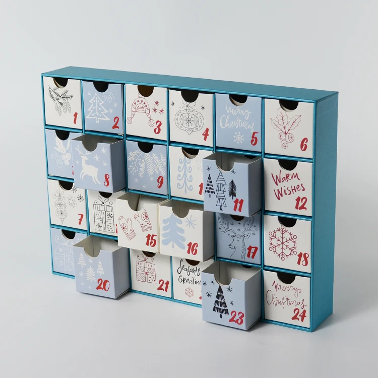 Unique Christmas decoration craft sweet advent calendar paper cardboard packaging 24 days xmas chocolate paperboard gift box
