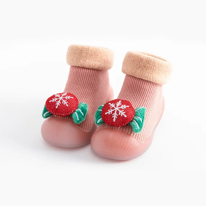Wholesale Casual Winter Fashion Prewalk First Steps Baby Boy and Girl Non Slip Fur Knitted Christmas Infant Toddler Sock