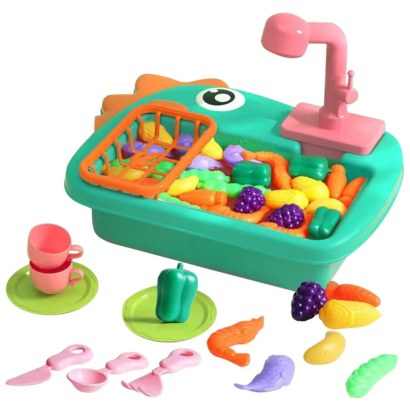 Girls Gift Kids Pretend Role Playing Wash Dish Educational Toys Play Kitchen Simulation Electric Dishwasher Sink Toy