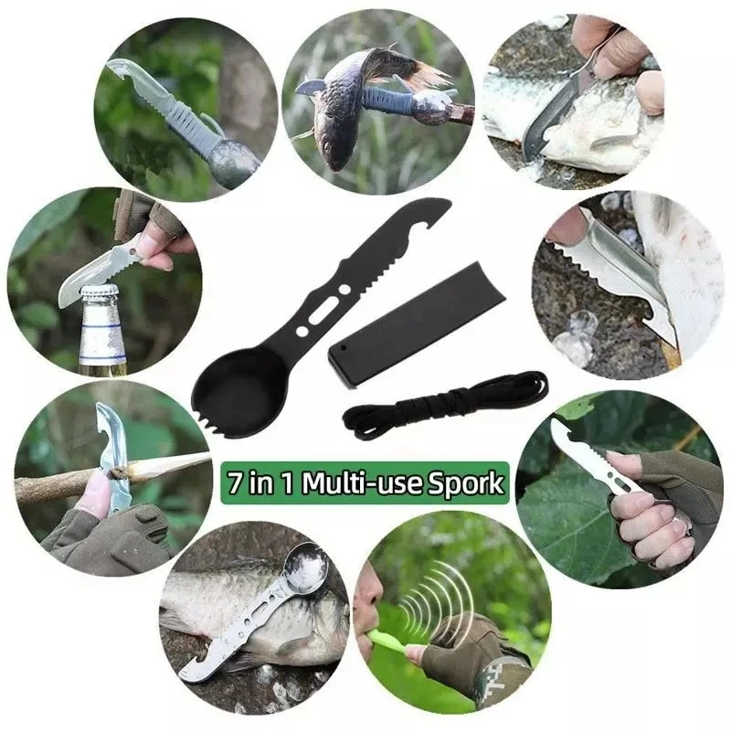 Hot sell Stainless Steel 7 in 1 Multi-functional outdoor knife for outdoor camping hiking travelling