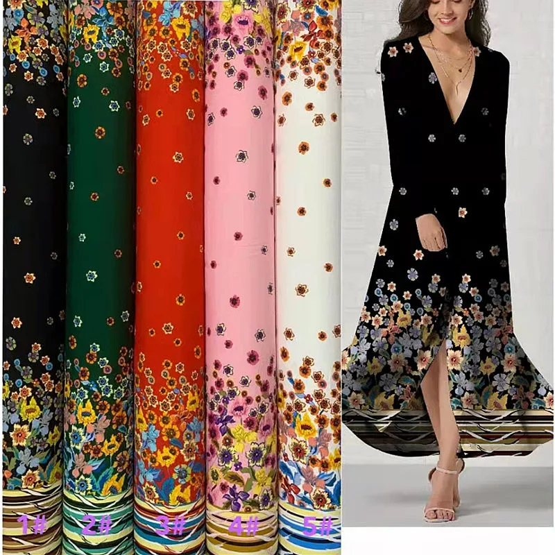 Satin Printed Chiffon Shirt Fabric In Stock Wave Dot Polyester Printed Fabric Garment Fabric