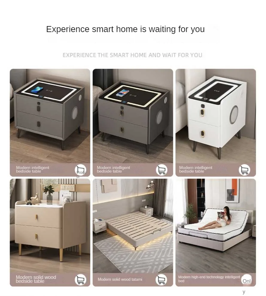 China factory wholesale Smart Bedside Table With Charging Stations 3 Drawers Nightstands Wireless Charger LED Light Cabinet