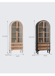 France style retro arched against the wall 2 glass door livingroom sideboard wood furniture storage cabinet