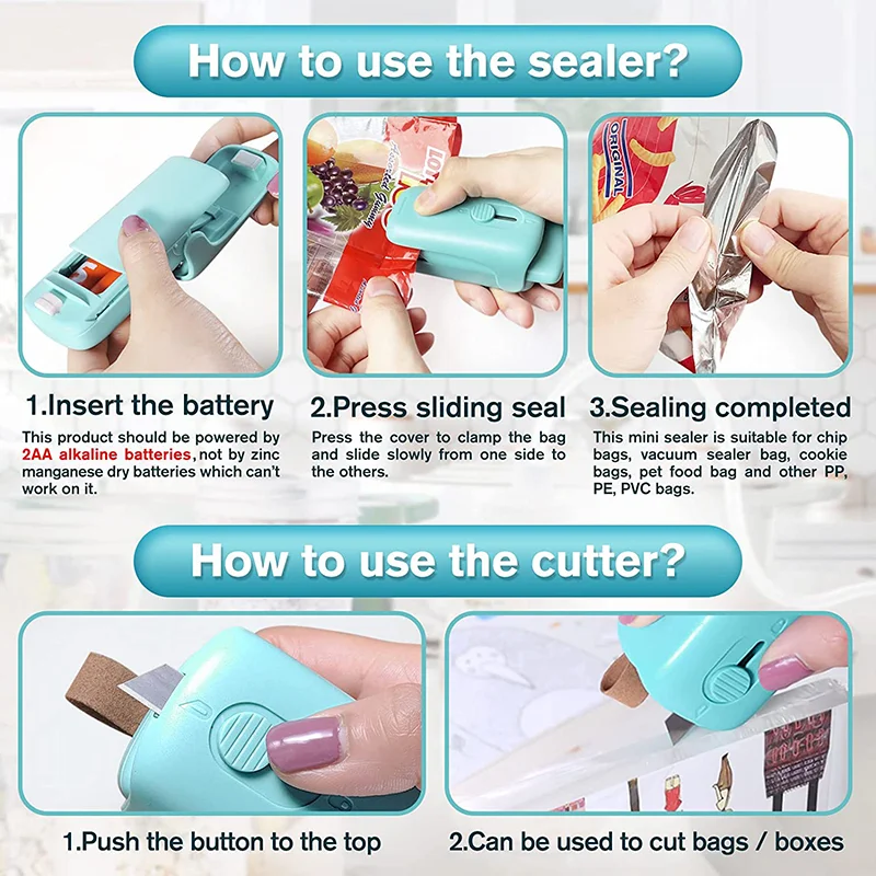 Mini Heat Bag Sealing Machine 2 in 1 Sealer and Cutter Mini Food Sealer Bag Sealer for  food  Chip Snack Storages