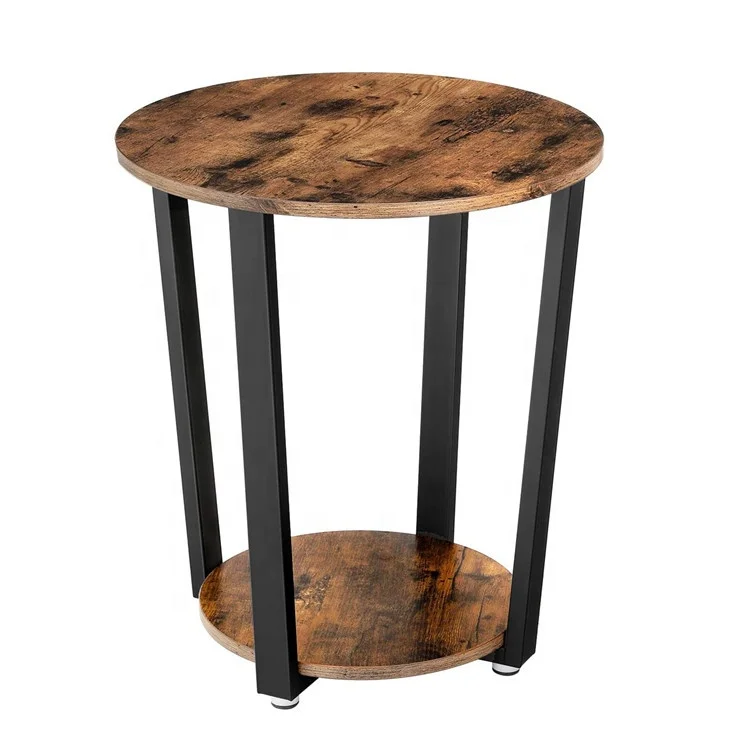 2-Tier Small Round Sofa Side Table End Table for Living Room or Bedroom