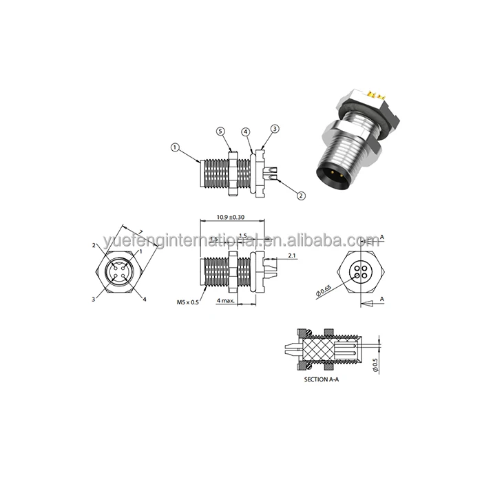 Factory Wholesale CE RoHs Gold Plated Waterproof Connector Panel Mount M5 4 Pin solder cup IP67 Plug Male Connector