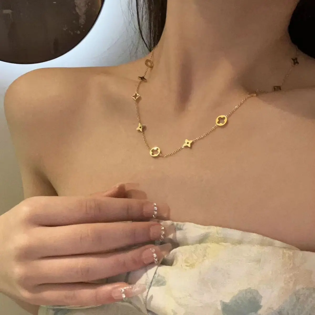 New Product Designer Jewelry Fashion Stainless Steel Simple 18k Gold Plated Clover Necklace for Women