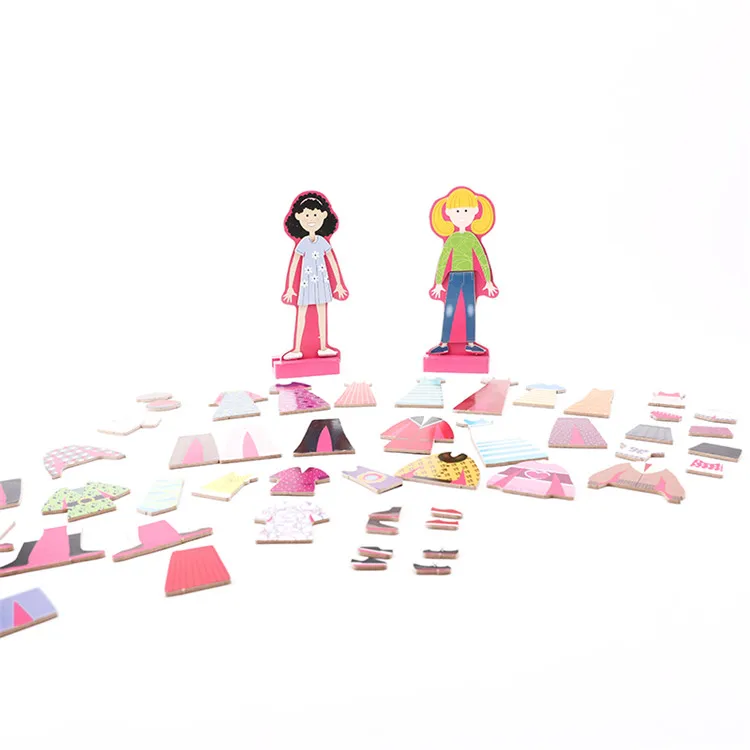 New Design Customized Practical Ability Training Magnetic Puzzle DIY Wooden Dress-Up Dolls Toy Set