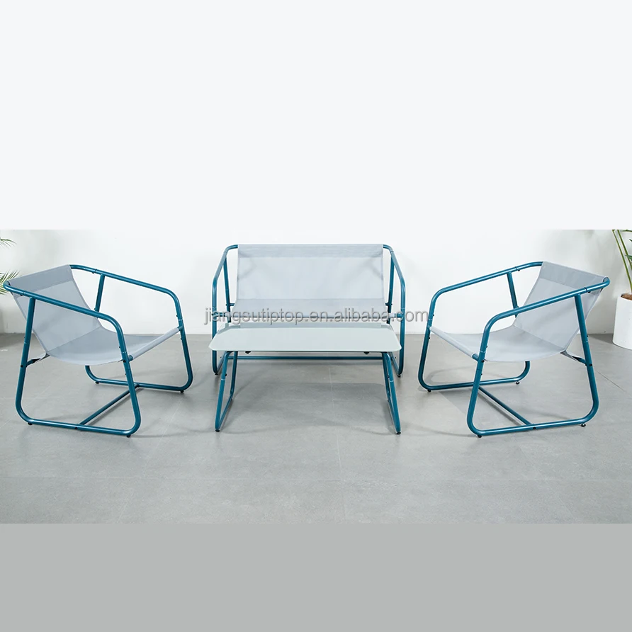 Hot Selling Cheap K.D. Garden Sofas Set of 4pcs Full Steel Textilener Fabric Garden Sofa