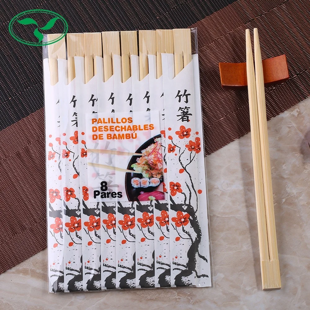 21cmL Customer printing High quality disposable bamboo chopsticks with sleeve