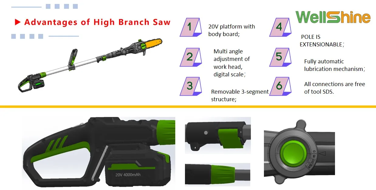 New arrival  long handle Automatic Chain Lubrication electric chain saw  with telescope for cutting tree branches