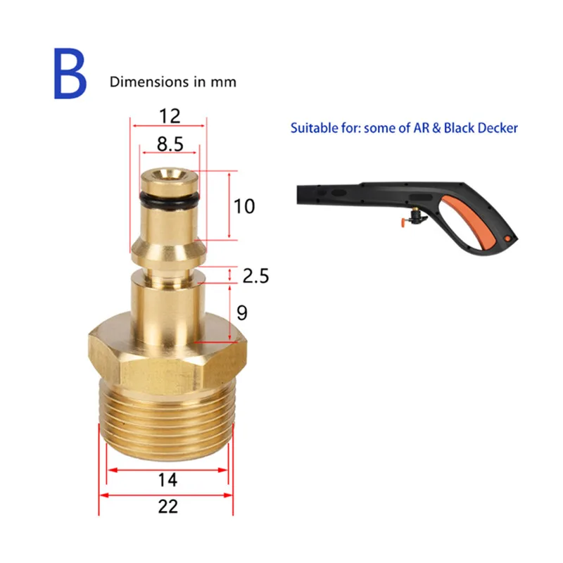 High pressure washer Car Washer Hose Connector Converter M22 14mm Thread for AR Patriot Daewoo Lavor Black Decker Bosch Bort