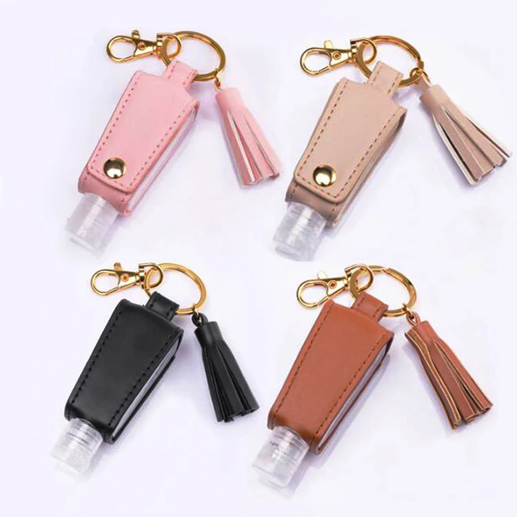 
2020 Hot Product Portable Leather and Tassels Collocation Custom Gel Hand Sanitizer Keychain Holder  (1600101677973)